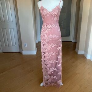 Fashion Nova Rose Pink Lace Appliqué Maxi Dress